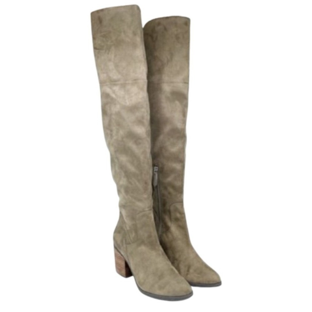 BP long boots womens 9 M green BPLUKE-FAB zip faux suede block heels Luke